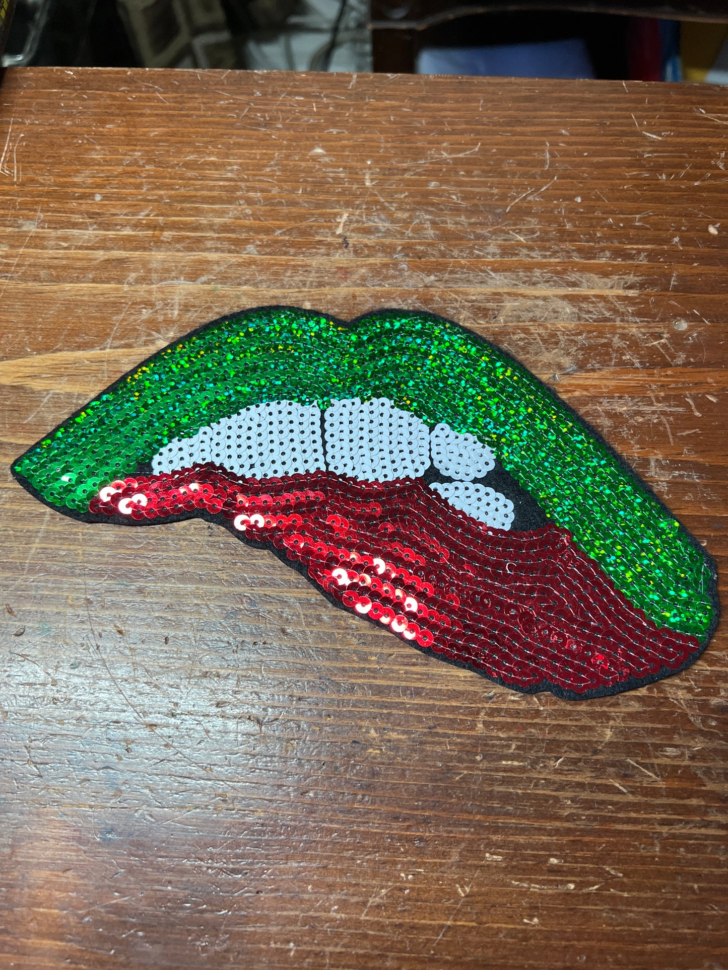 Mexican Kiss Bite, Sexy Lips, Yummy, Delicious, Mexico, Large 9", iron-on patch, Sequins (#31)