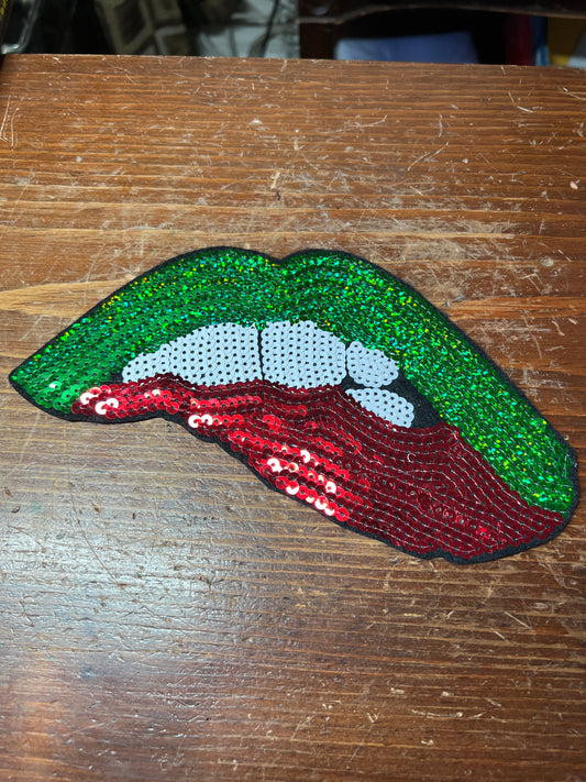 Mexican Kiss Bite, Sexy Lips, Yummy, Delicious, Mexico, Large 9", iron-on patch, Sequins (#31)