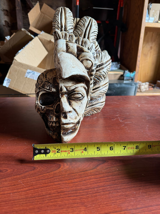 Eagle Skull Warrior Mayan or Aztec Statue, Mexica Warrior, 12.5", Clay, Mexico