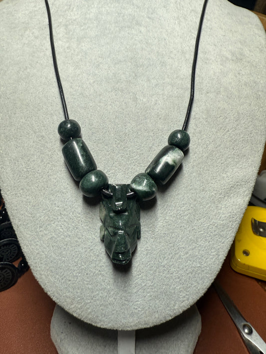 Marble Mayan Face Pendant with Marble Beads, Mexico, Cancun, Tribal, Indigenous #16