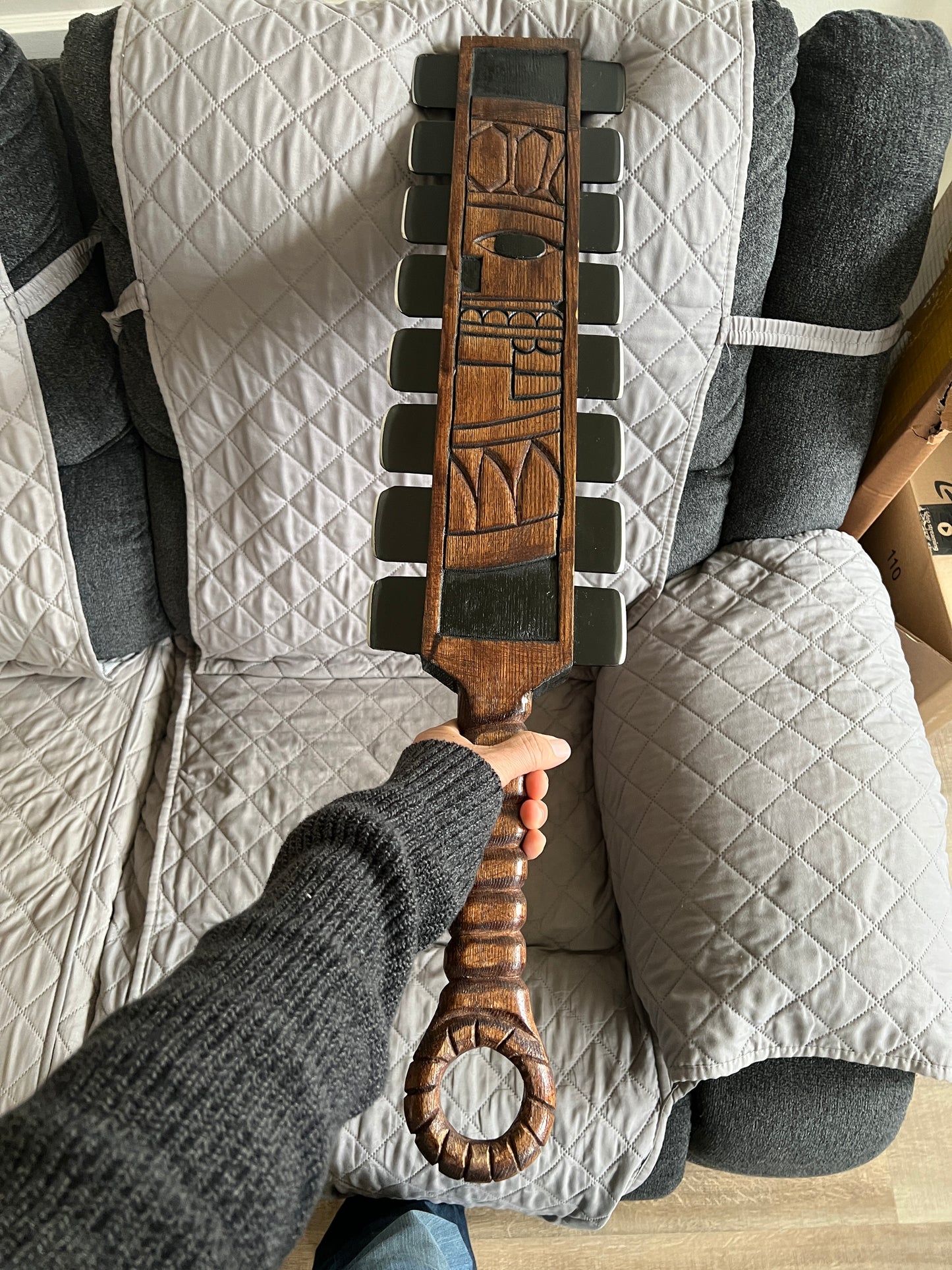 Upgraded Aztec Macuahuitl War Club Sword, Tonatiuh, Sun Face, Wood Body, Metal Steel Blades, Mexico