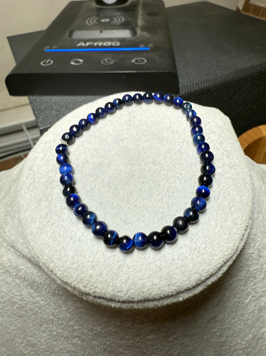 Black Blue Obsidian Bracelet Women Girl Handmade Natural Stone Mexican Aztec 7"x4.5mm (#35)