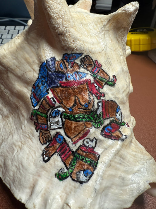 Large Aztec Coyolxauhqui Conch, Moon Milky Way Goddess, Shell Horn, 9", Mexican