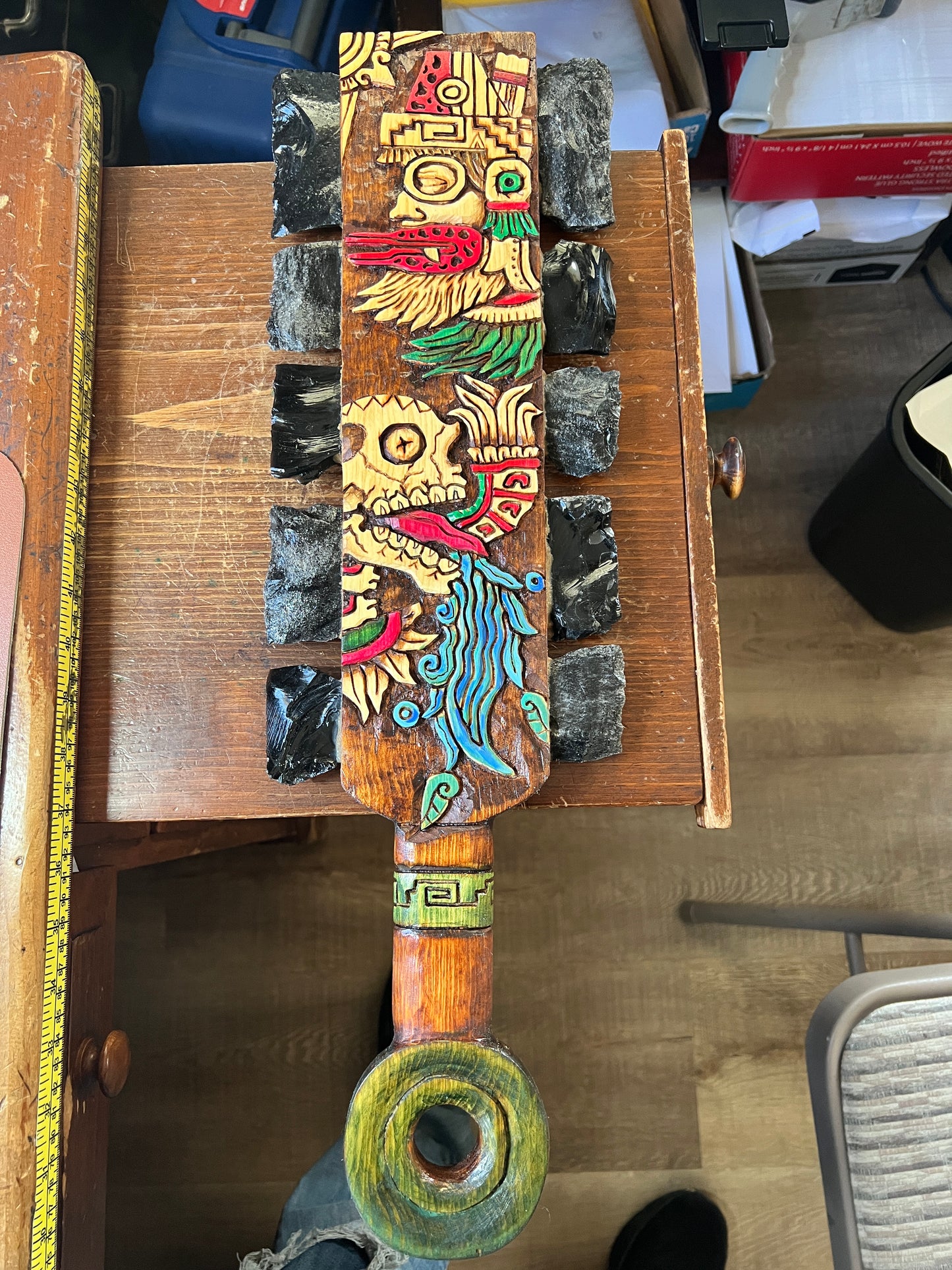 Aztec Macuahuitl, Ehcahtl-Quetzacoatl, Mictlantecuhtli, Sword Club, 23", Mexico