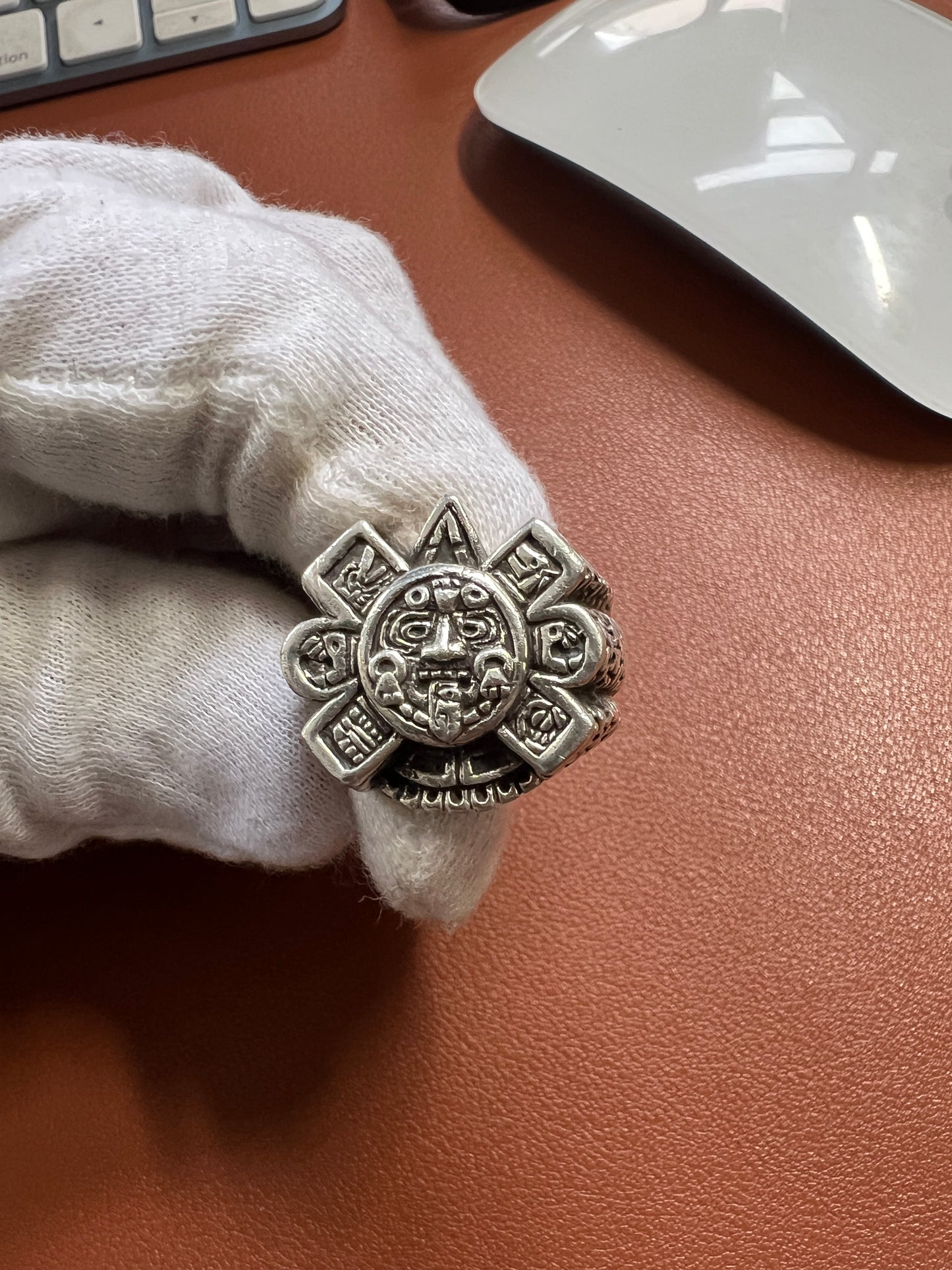 Aztec Ring Sun Calendar Tonatiuh, Azteca Dios, 925 Silver Ring, Prehispanic Jewelry, Made Taxco Mexico (#6)