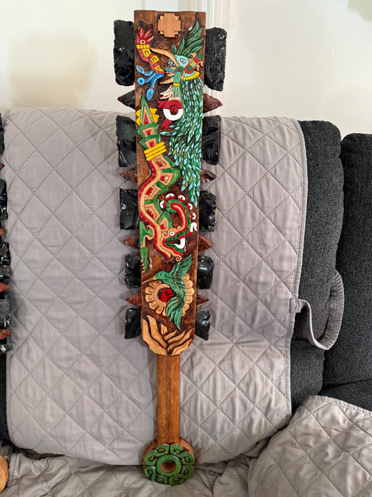 Macuahuitl Aztec Huitzilopochtli, Humming Bird Warrior, Mexican, Ancient Mexico 31.5"