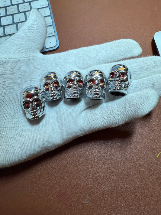 5 Aztec Mictlantecuhtli Terminator Skull Valve Stem Cap Cover Air Tire Wheel Car Bike Universal Silver