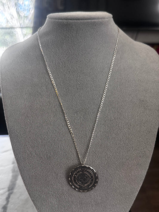 Aztec Calendar Sterling Silver 925 Pendant 1.25", Chain Necklace, 20" 925 plated, #39