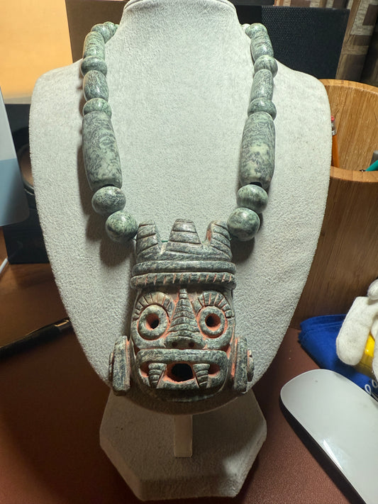 Tlaloc Pendant and Beaded Necklace of Mayan Granite, from Mexico, Azteca (#40)