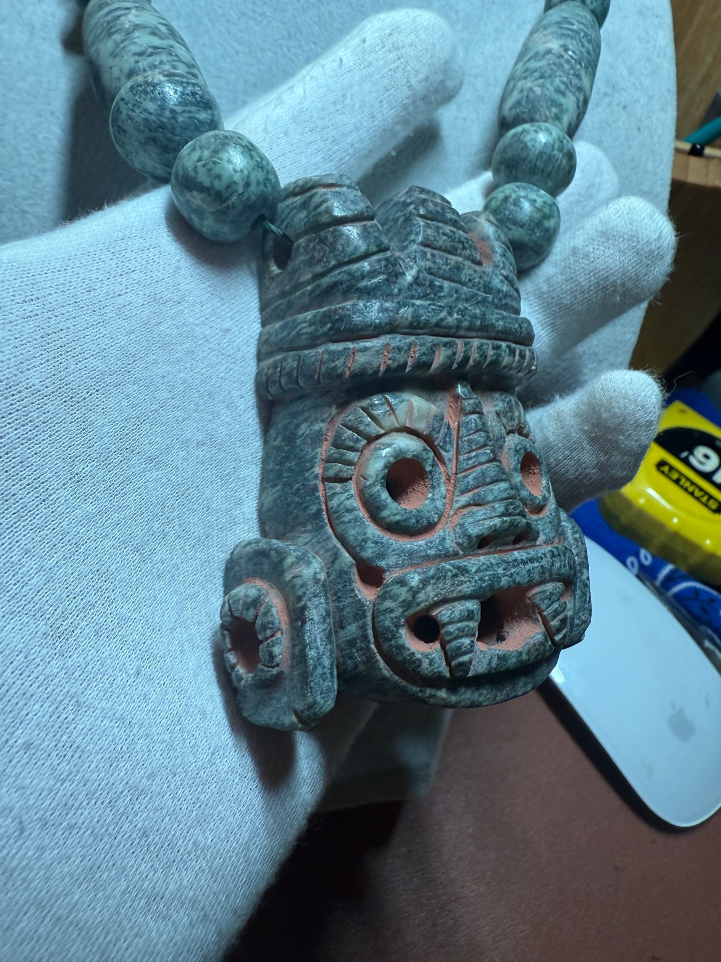 Tlaloc Pendant and Beaded Necklace of Mayan Granite, from Mexico, Azteca (#40)