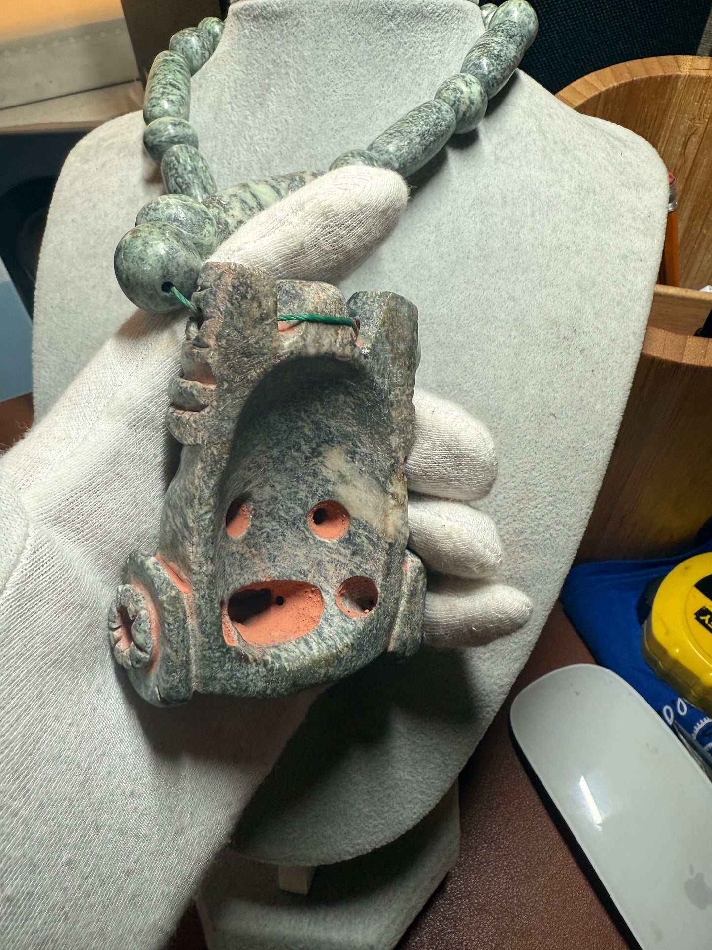 Tlaloc Pendant and Beaded Necklace of Mayan Granite, from Mexico, Azteca (#40)
