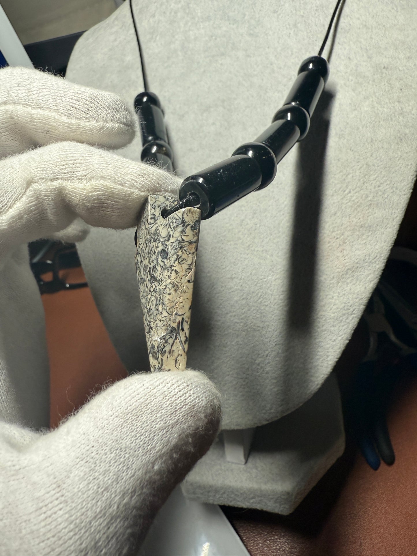 Granite Arrowhead Pendant Obsidian Beaded Necklace, Mexican, Aztec, Mexico #40