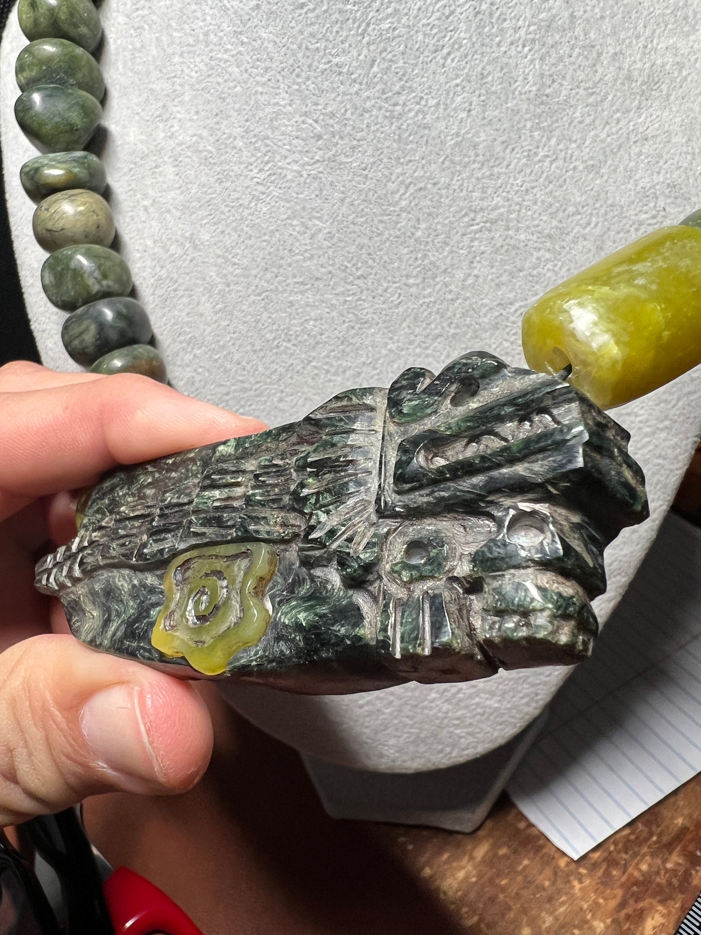 Serpentine Jade Kukulkan Quetzalcoatl Pendant Necklace Aztec Mexican (#38)