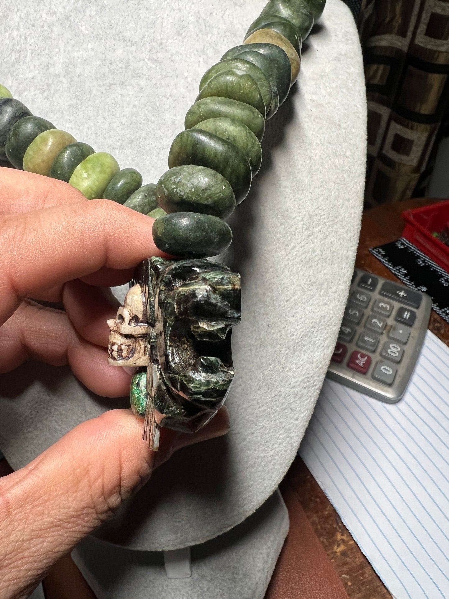 Serpentine Jade Kukulkan Quetzalcoatl Mictlantecuhtli Pendant Necklace (#38)