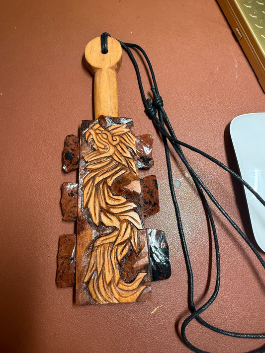 Mini Macuahuitl Aztec Necklace, Quetzalcoatl, Kukulkan, Mexican, Dragon, Serpent 8.25"