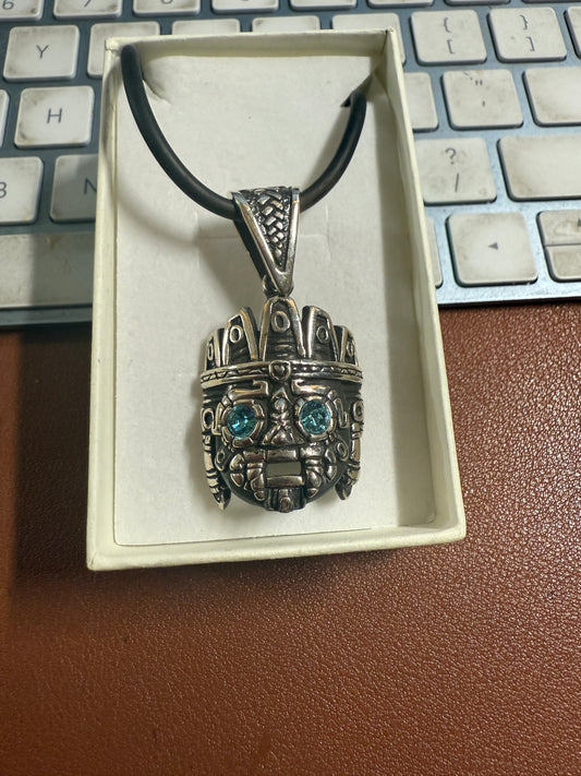 Tlaloc pendant Sterling Silver, Aztec Rain God, Blue Zirconia Eyes, Mexico, #4
