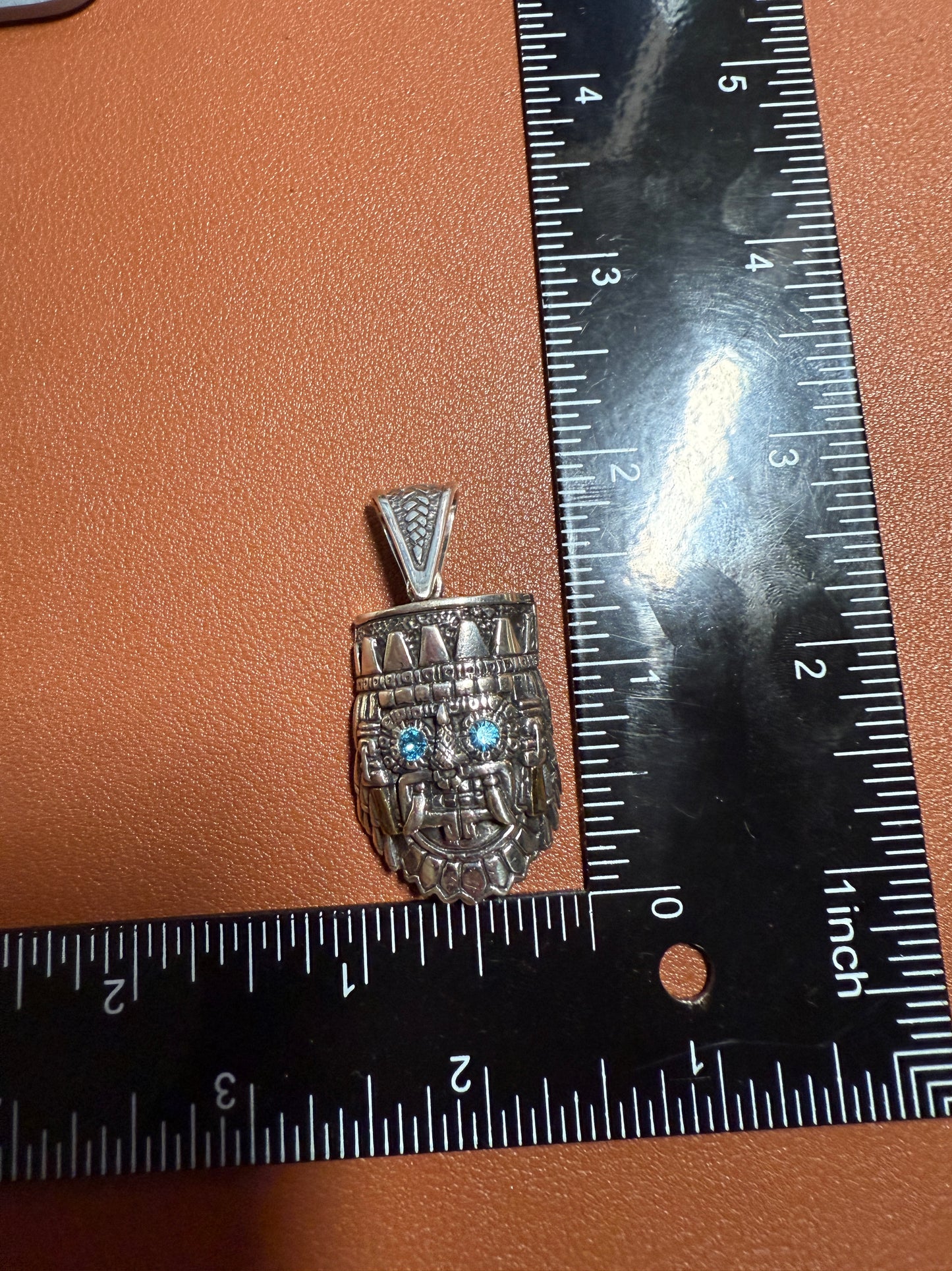 New Tlaloc pendant Sterling Silver, Aztec Rain God, Blue Zirconia Eyes, Mexico, #4