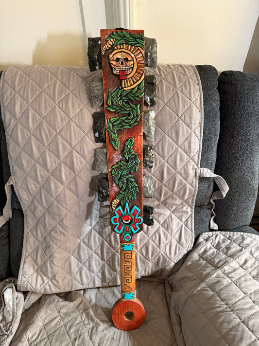 Mictlantecuhtli Death Disk Aztec Ollin Macuahuitl Warrior Sword War Club, 31.5"