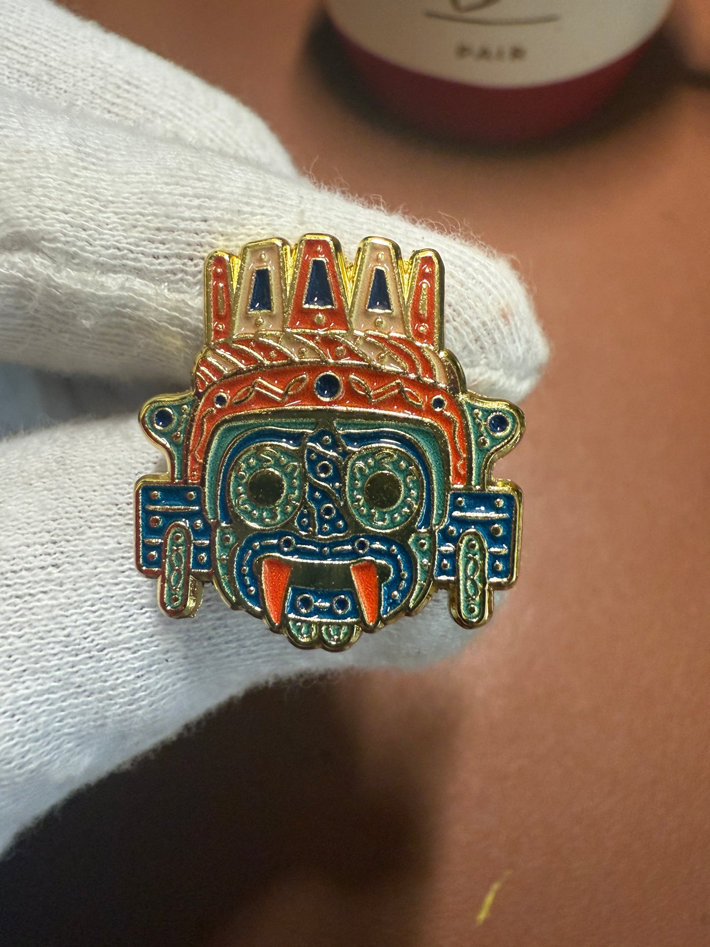 Aztec Tlaloc Earrings Rain God Ancient Mexico, gold tone alloy, post back #4