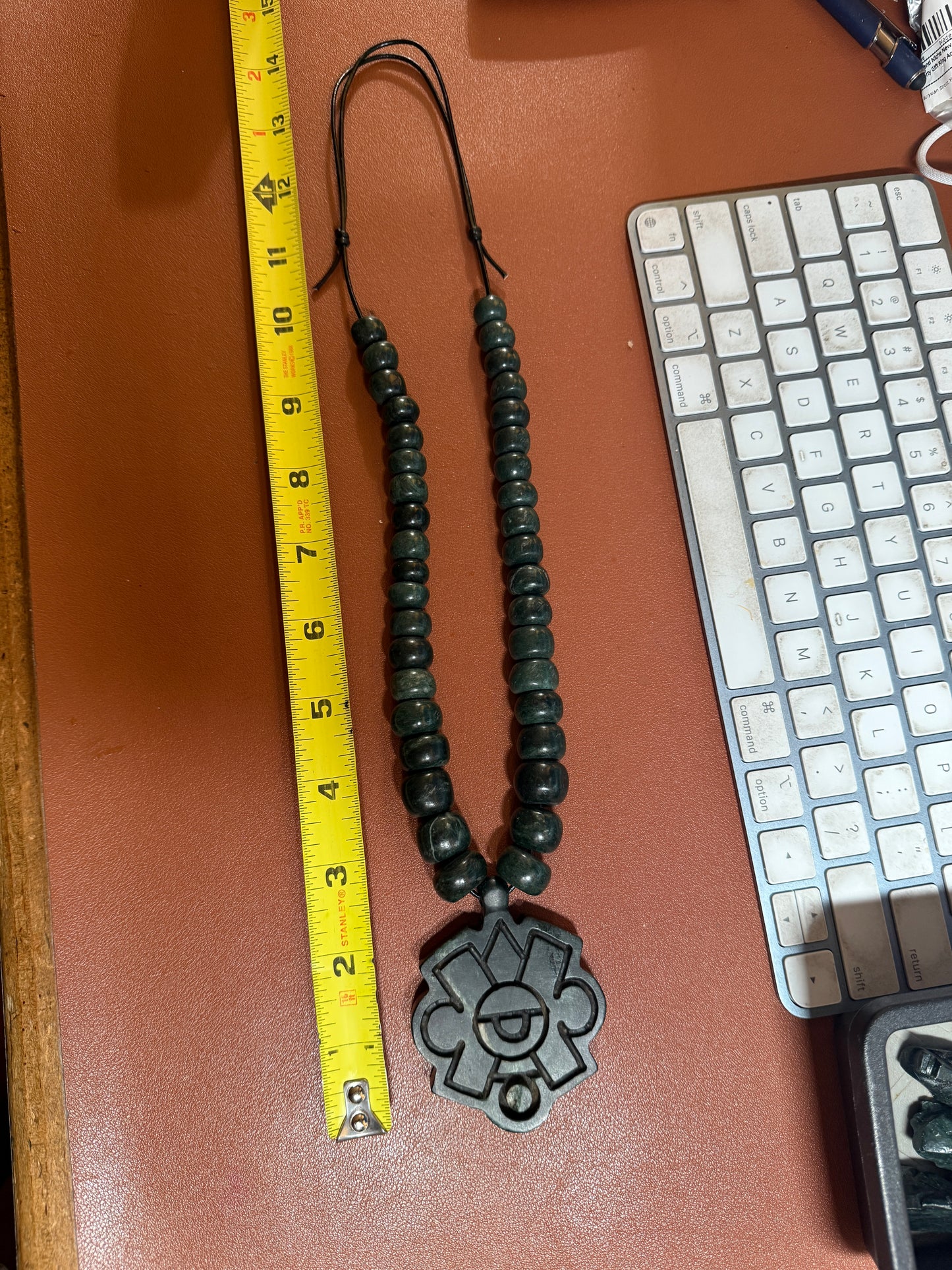 Nahui Ollin Serpentine Stone Pendant Necklace, Azte, Movement of the Sun, Made in Mexico (#41)