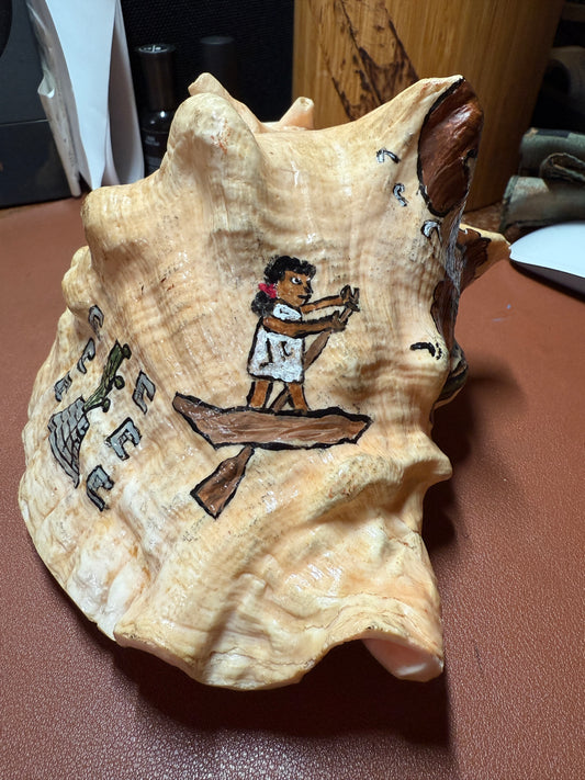 Aztec Map To Azlan Conch Shell Horn - Seashell Trumpet, 7", Mexican