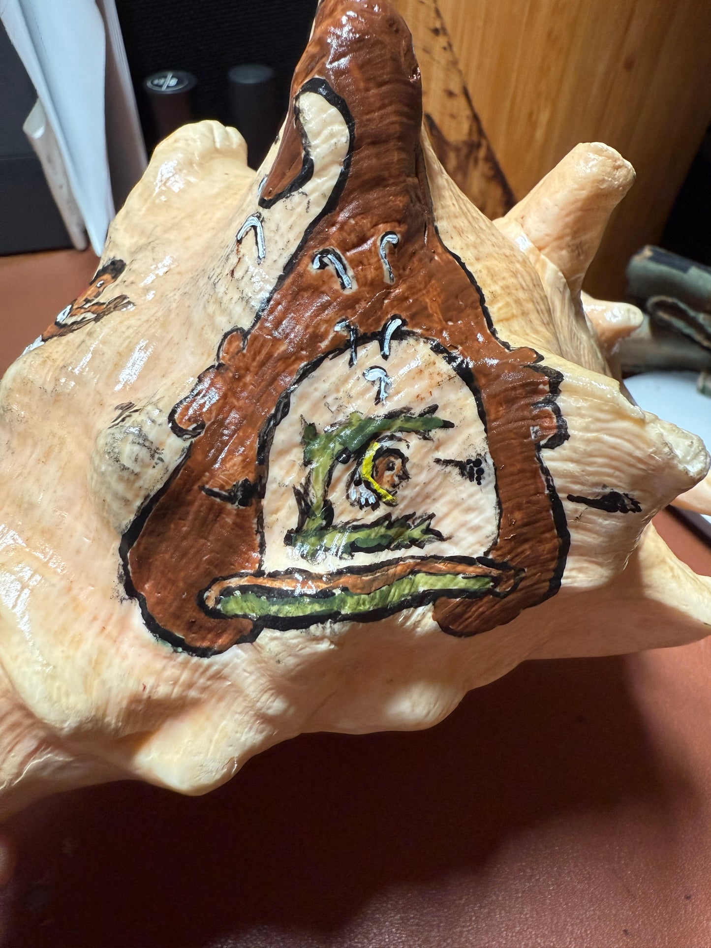 Aztec Map To Azlan Conch Shell Horn - Seashell Trumpet, 7", Mexican