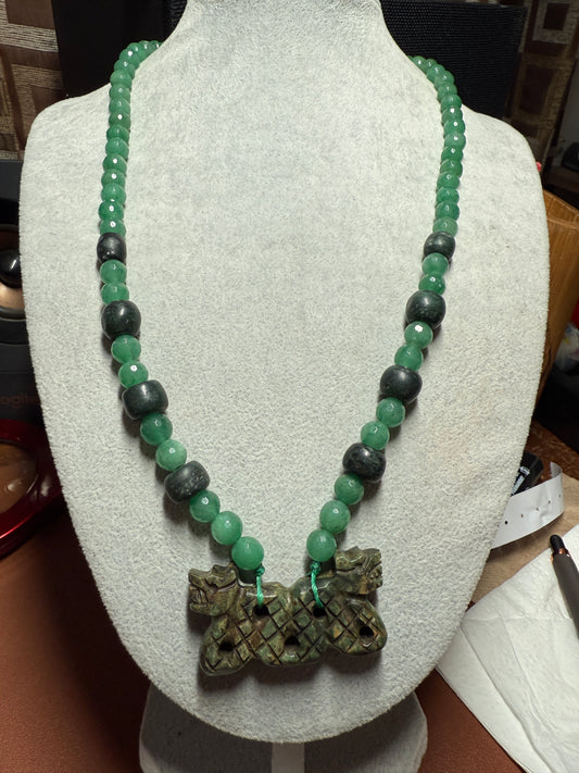 Serpentine Maquitzcoatl Double Headed Serpent Pendant de Chiapas, Guatemala Beads Necklace, Aztec (#37)