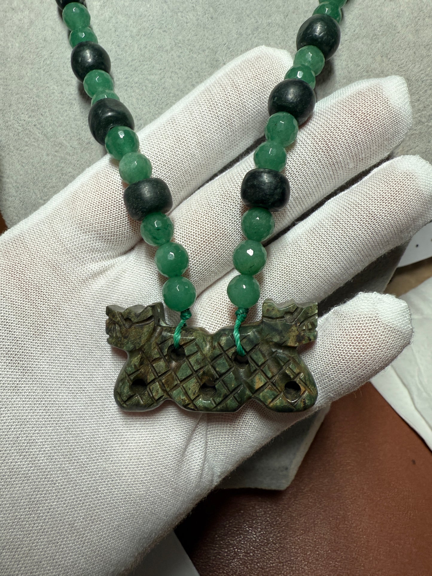 Serpentine Maquitzcoatl Double Headed Serpent Pendant de Chiapas, Guatemala Beads Necklace, Aztec (#37)