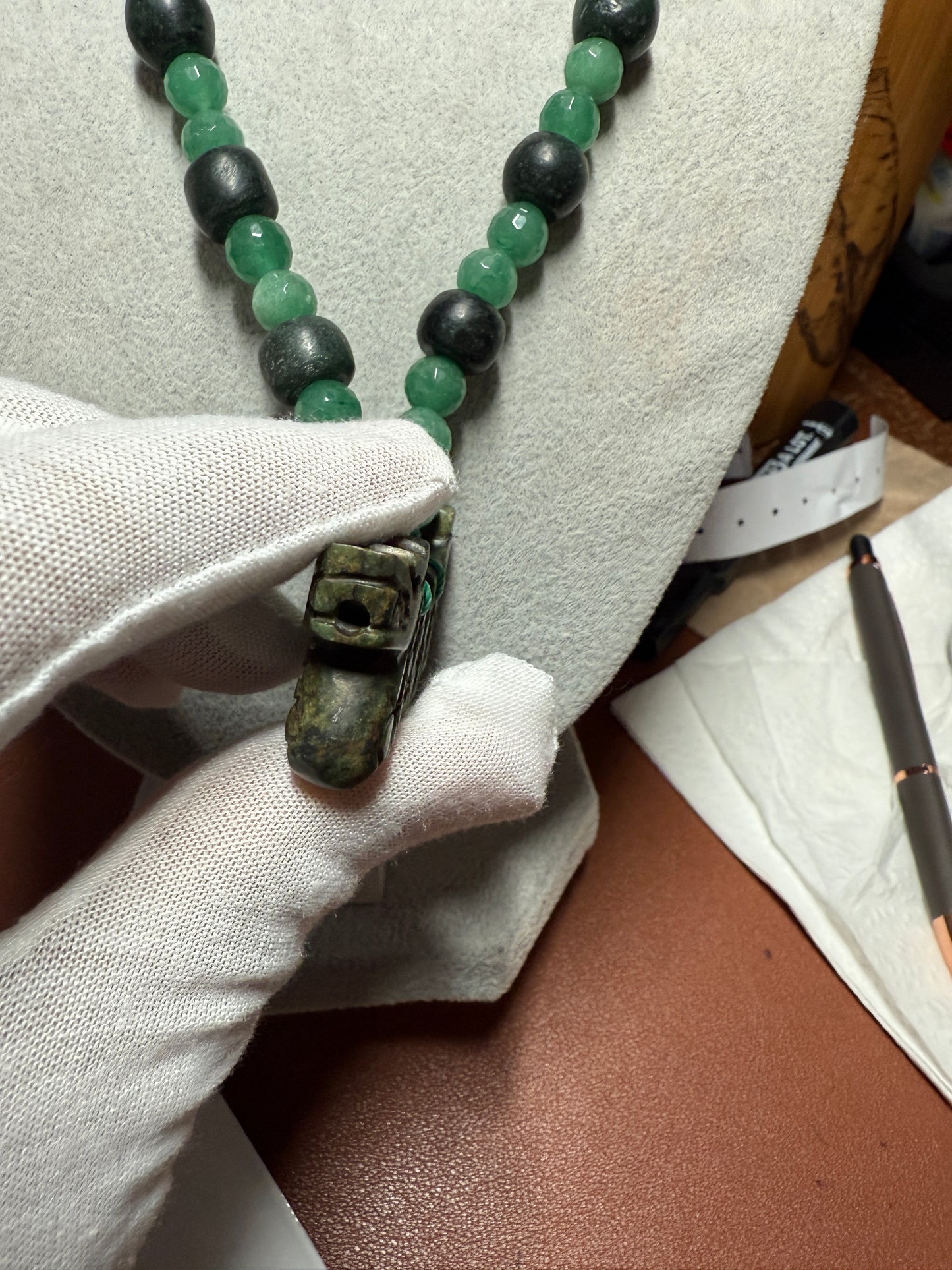Serpentine Maquitzcoatl Double Headed Serpent Pendant de Chiapas, Guatemala Beads Necklace, Aztec (#37)