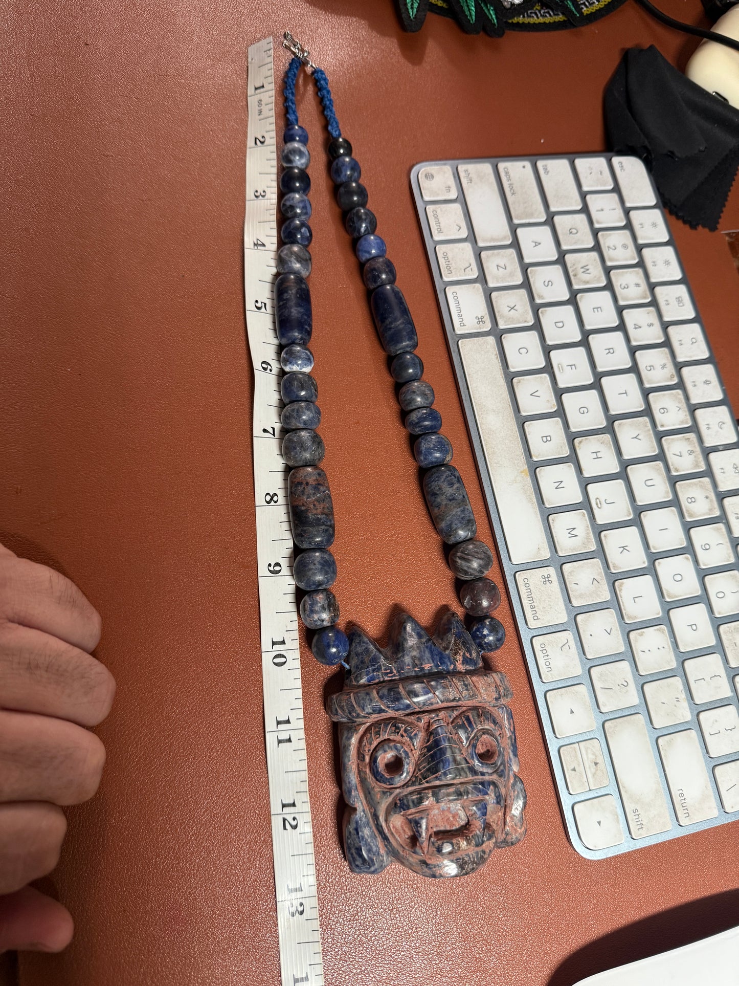 Tlaloc Pendant and Beaded Necklace of Mayan Sodalite Stone from Mexico, Azteca (#40)