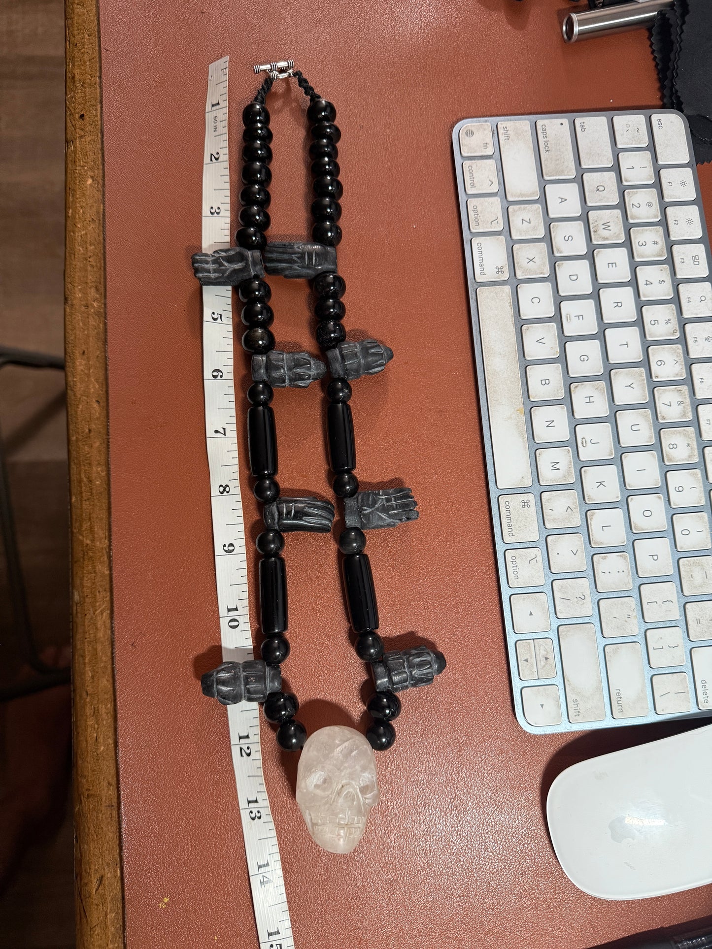 Crystal Quartz Skull Mictlantecuhtli Coatlicue Hearts Hands Obsidian Necklace #H