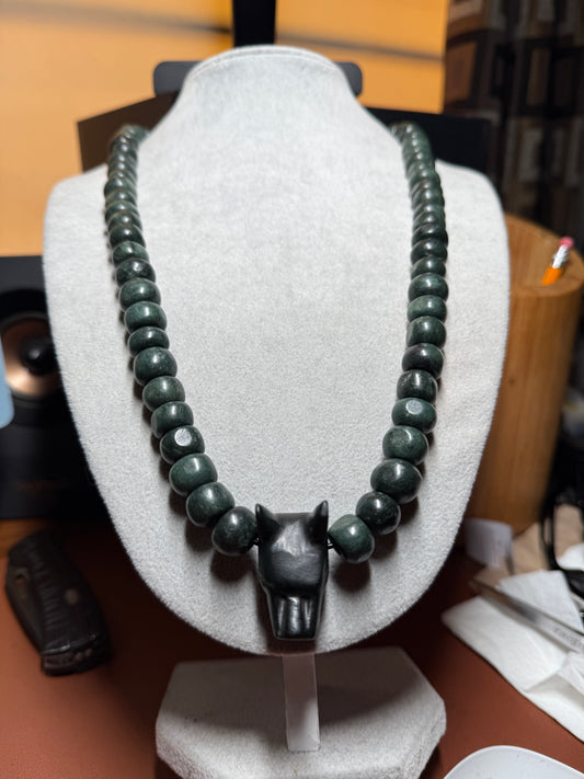 Aztec Dog Xolot Marble Pendant Beaded Necklace, Mexican, Aztec, Mexico #39