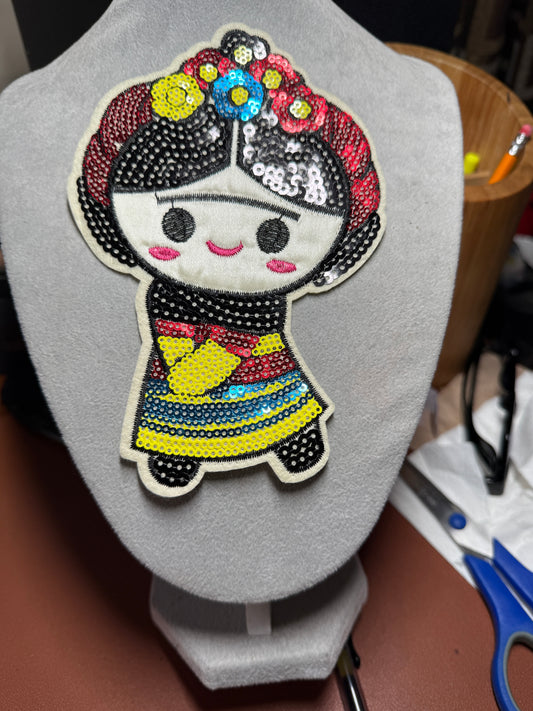 Frida Revolutionary Patch, Lady, Girl, Unibrow, iron on patches, Sequins, Mexican #21
