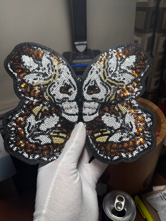 Butterfly Moth Skull, Death Head, Patches, Sequins, Mexico, Mictlantecuhtli Apprx. 8.5" #24