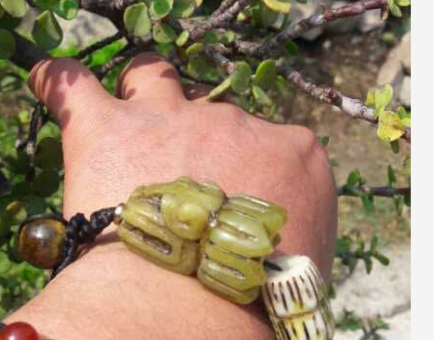 Jade Kukulkan Quetzalcoatl Marble Natural Stone Bracelet, Wrist 7" - 7.5" (#35)