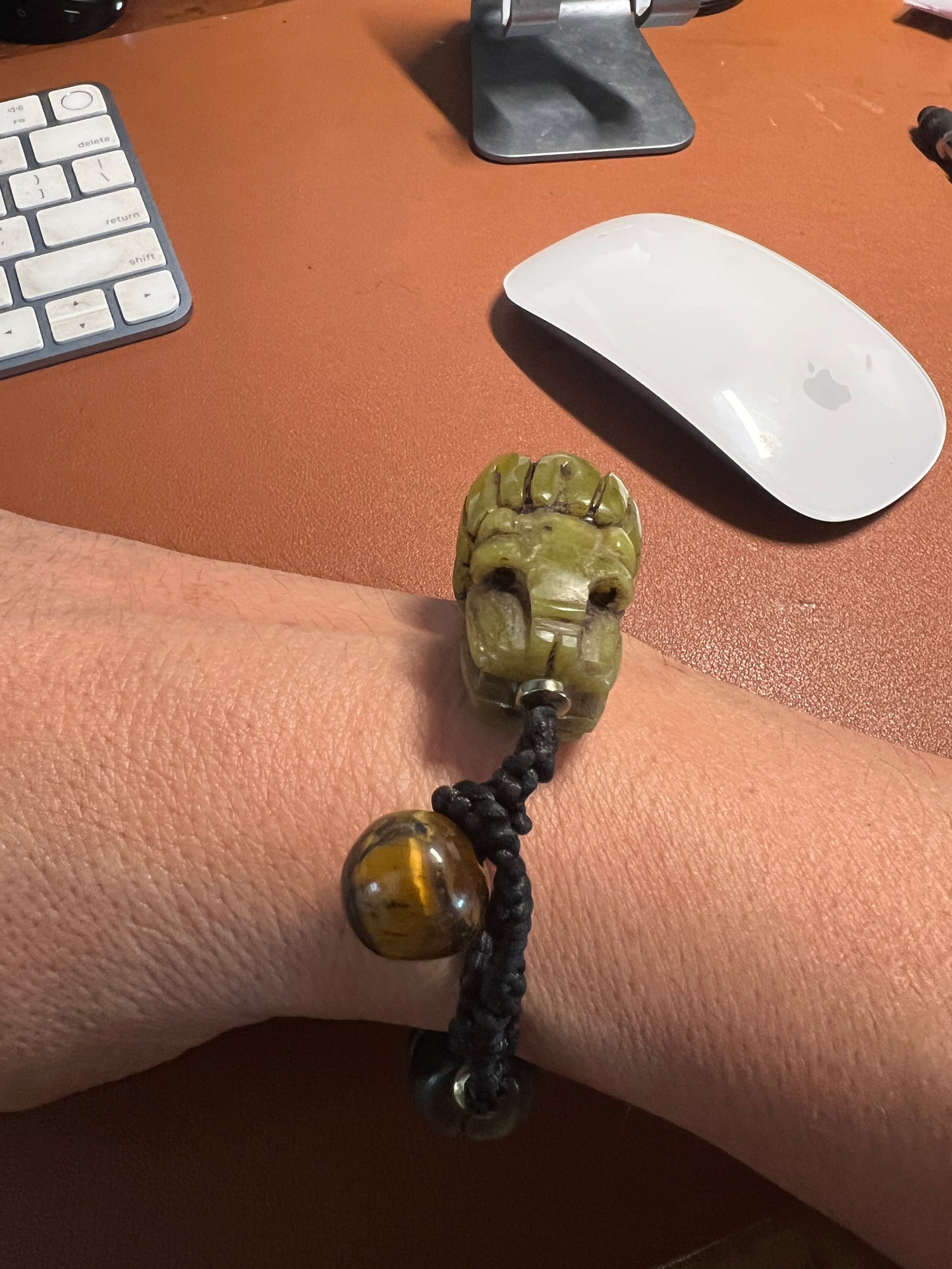Jade Kukulkan Quetzalcoatl Marble Natural Stone Bracelet, Wrist 7" - 7.5" (#35)