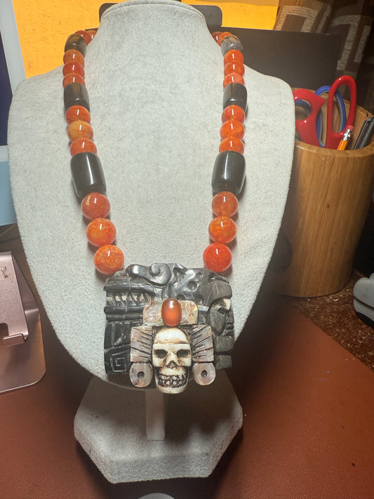 Aztec and Mayan Kukulkan Quetzalcoatl Jaguar Mictlantecuhtli Warrior Pendant Necklace (#H)