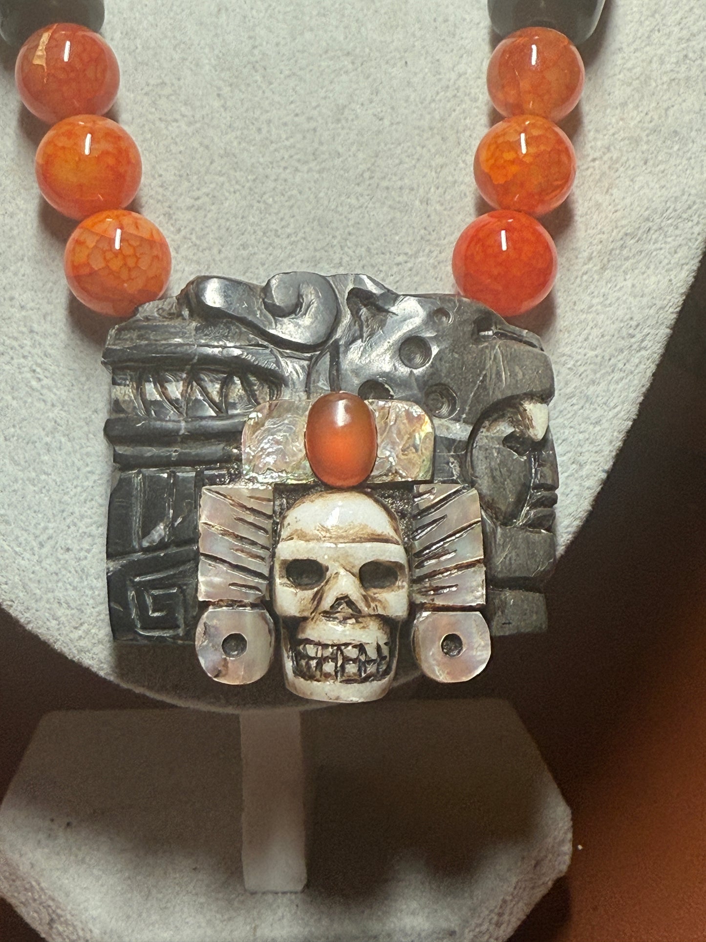 Aztec and Mayan Kukulkan Quetzalcoatl Jaguar Mictlantecuhtli Warrior Pendant Necklace (#H)