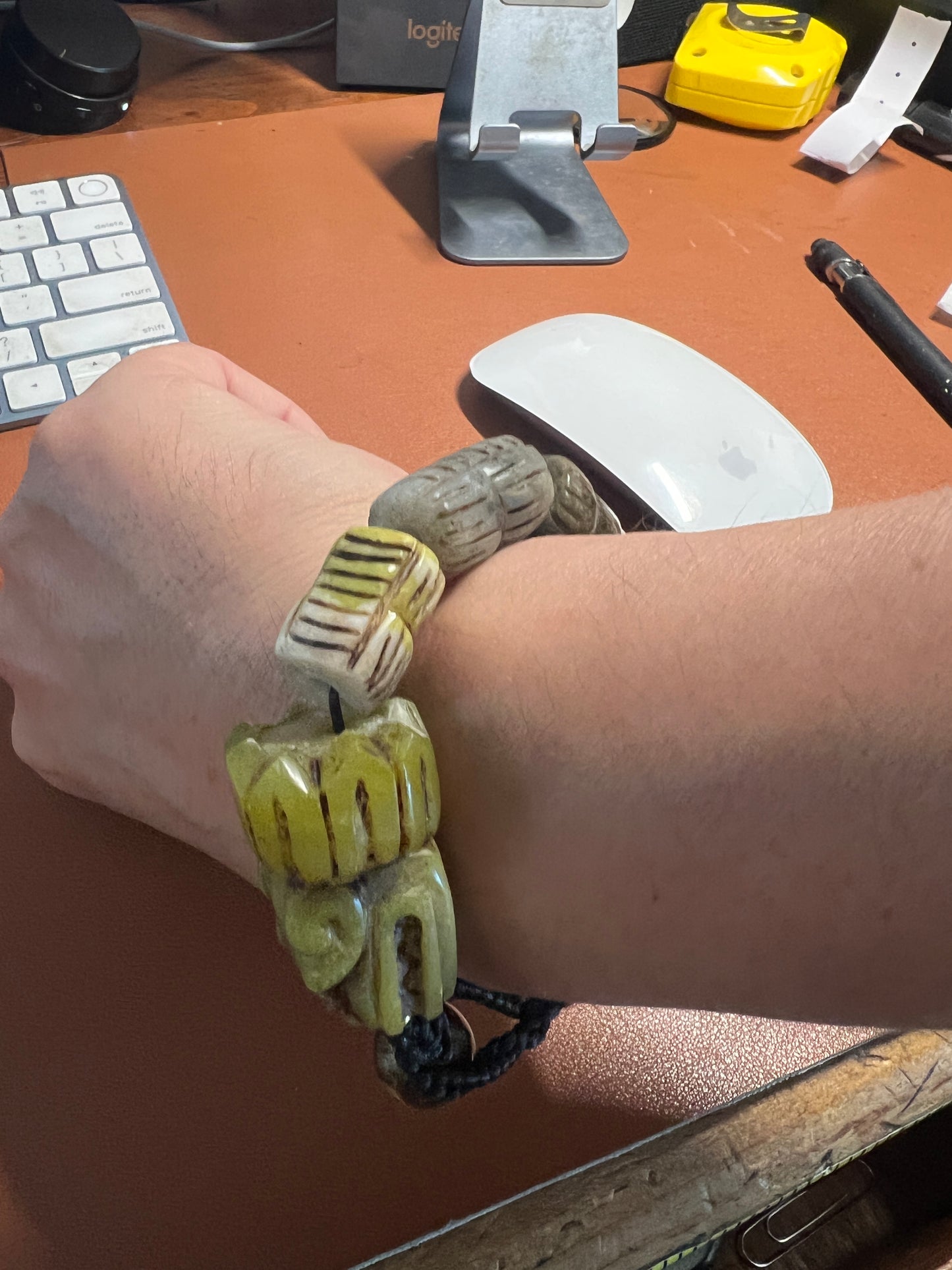 Jade Kukulkan Quetzalcoatl Marble Natural Stone Bracelet, Wrist 7" - 7.5" (#35)