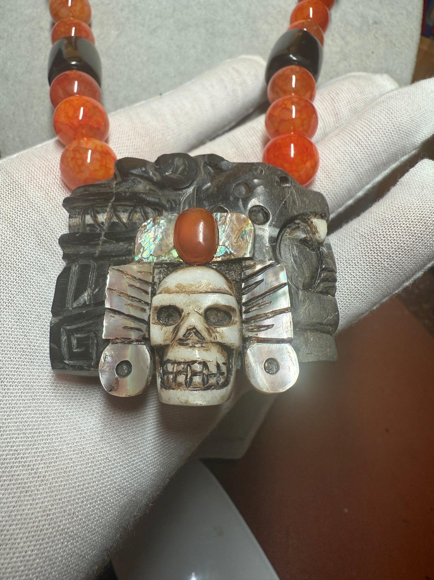 Aztec and Mayan Kukulkan Quetzalcoatl Jaguar Mictlantecuhtli Warrior Pendant Necklace (#H)
