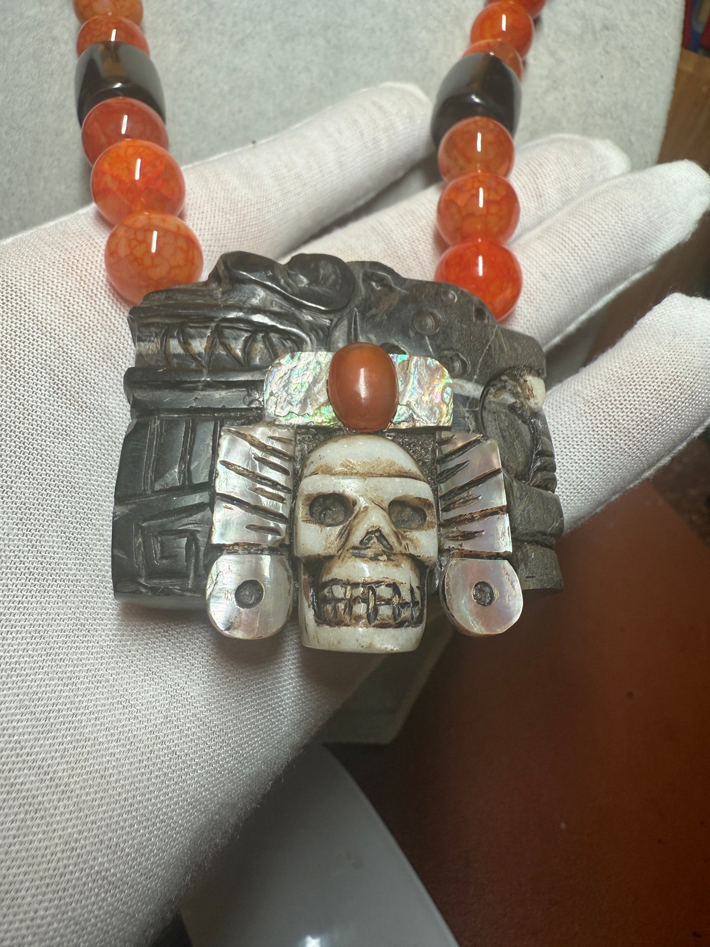 Aztec and Mayan Kukulkan Quetzalcoatl Jaguar Mictlantecuhtli Warrior Pendant Necklace (#H)