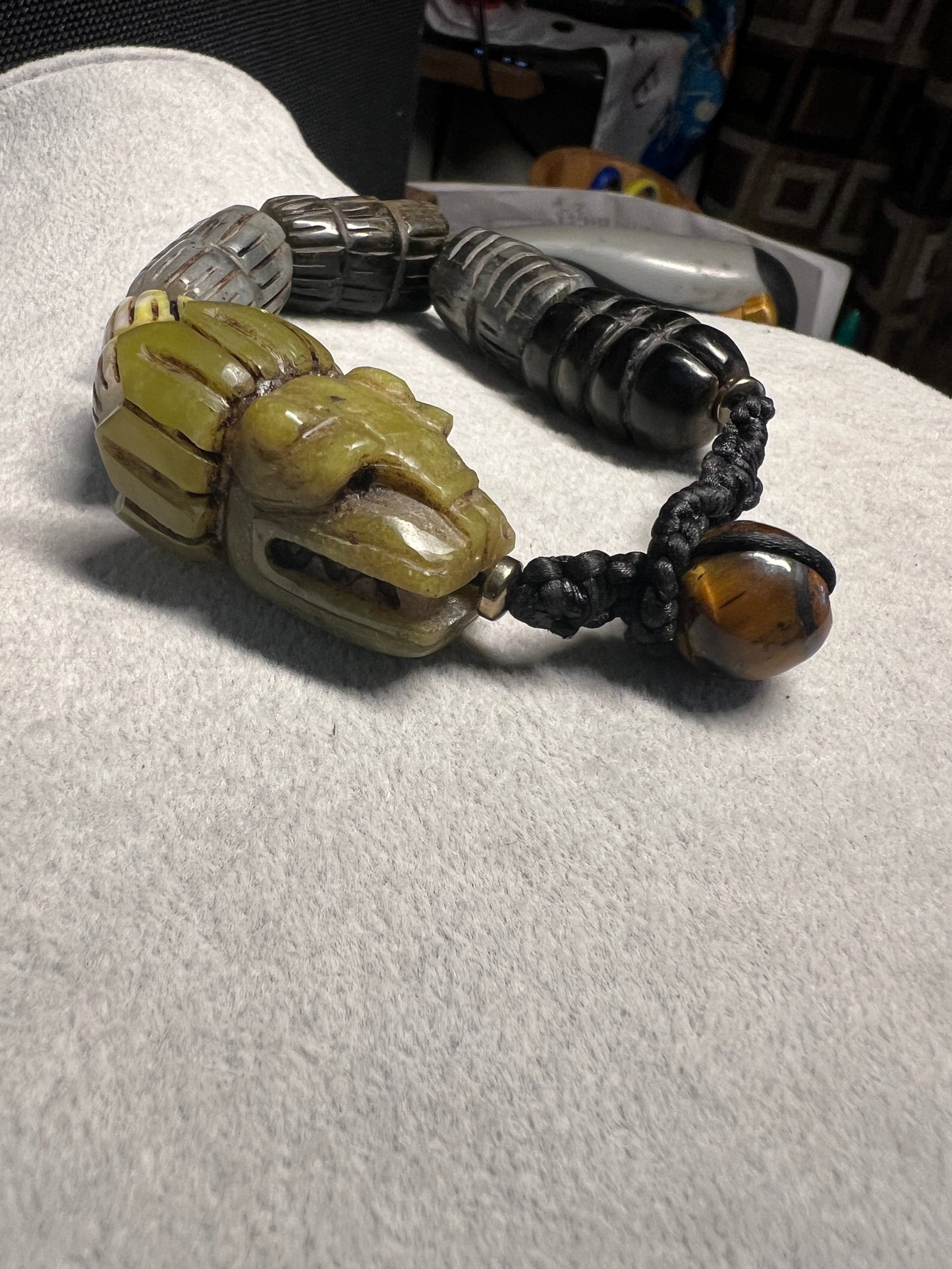 Jade Kukulkan Quetzalcoatl Marble Natural Stone Bracelet, Wrist 7" - 7.5" (#35)