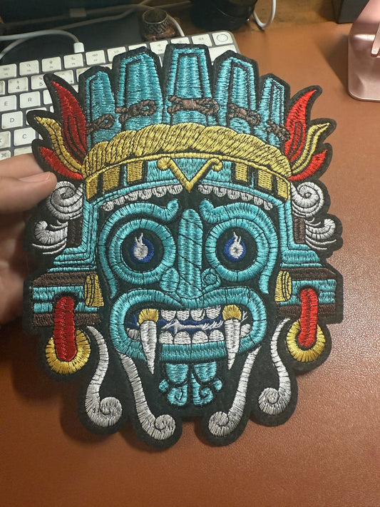 Large Tlaloc Patch, Aztec god of rain, Mexica rain god, 8.5", Aztec iron-on patches, #27