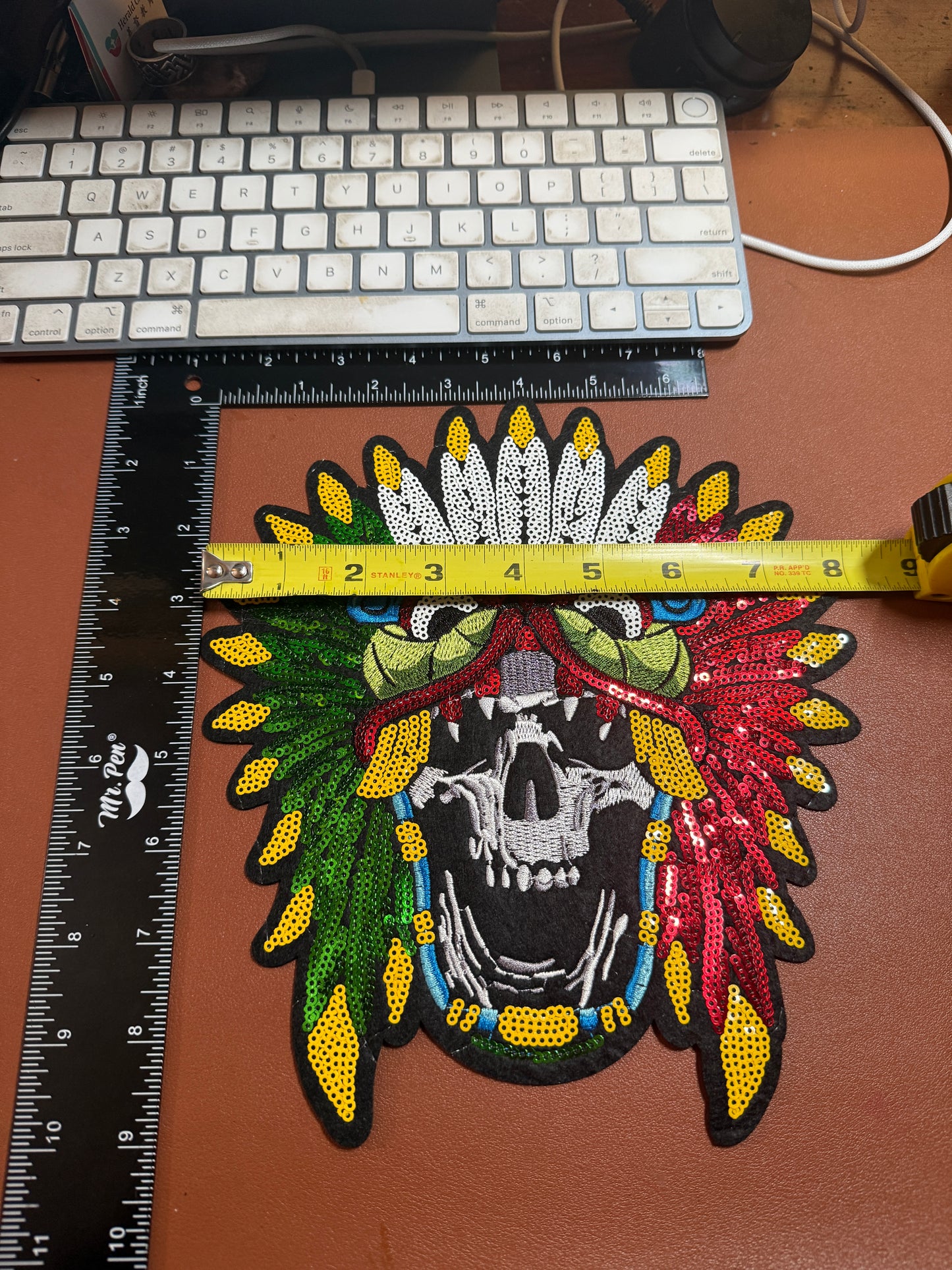 Aztec or Mayan Quetzalcoatl Warrior Patch, 9" x 8", patches, Sequins #27