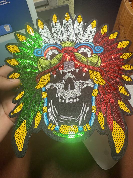 Aztec or Mayan Quetzalcoatl Warrior Patch, 9" x 8", patches, Sequins #27