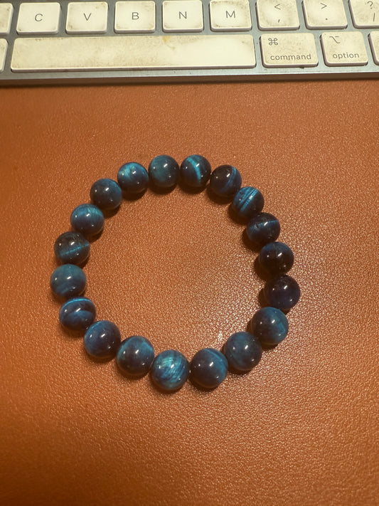 Black Blue Obsidian Bracelet Women Girl Handmade Natural Stone Mexican Aztec 7"x10mm (#35)