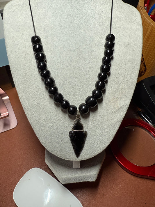 Obsidian Arrowhead, Pendant Necklace, Aztec MEXICA TRIBE, Indigenous, Mexico (#7)