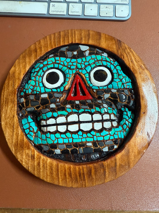 Aztec Tezcatlipoca plaque wooden carving art, Mexica, Mexico, Mexican, Handmade