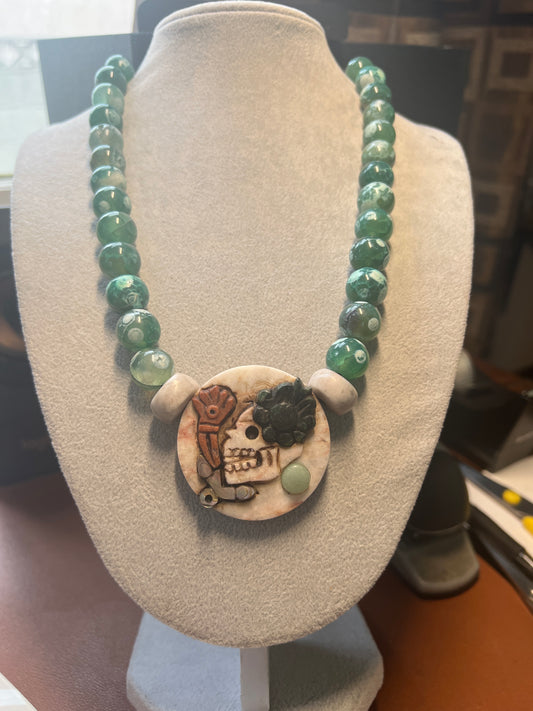 Aztec Miquiztli Pendant Necklace from Mexico all Natural Stones Handmade #38