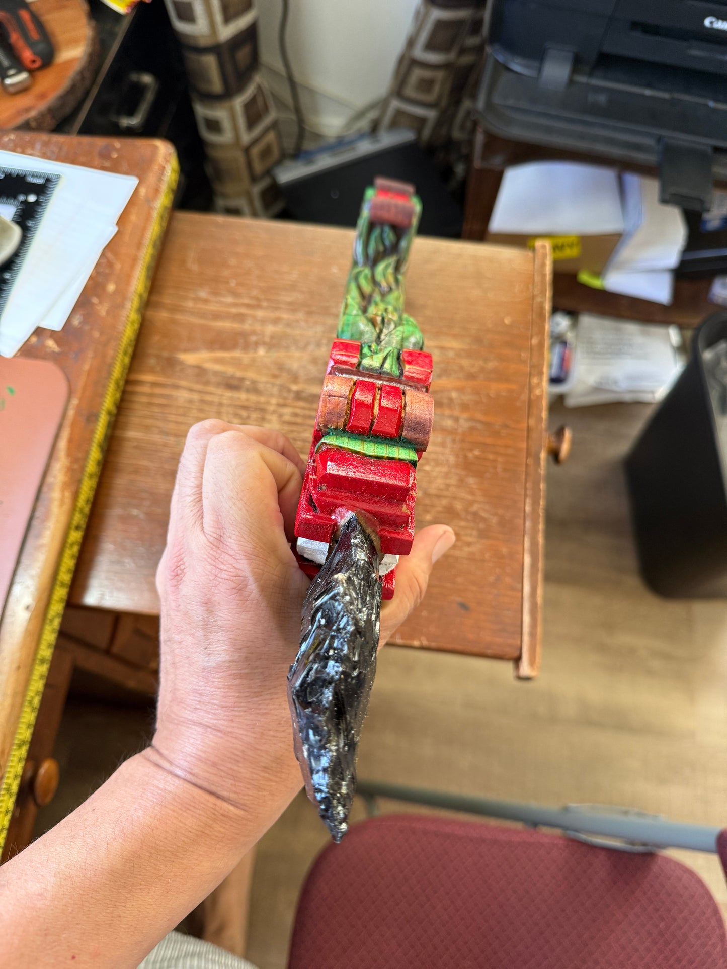 Quetzalcoatl Kukulkan Dagger, Deep Wood Carved, Painted, Azteca Obsidian Knife, Mexica Sacrificial Knives, Mayan Replica Artifacts